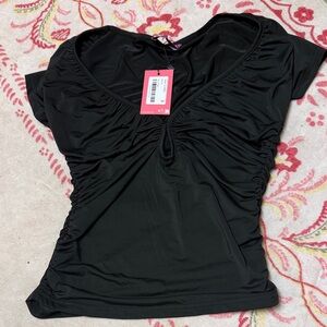 Edikted Black Ruched Short Sleeve Top
